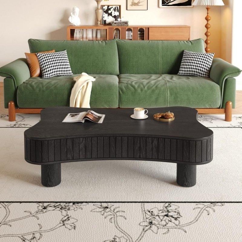 Doğal Ahşap MDF Asansörlü Yivli Panelli Akıllı Sehpa - 107x69 cm - 254264