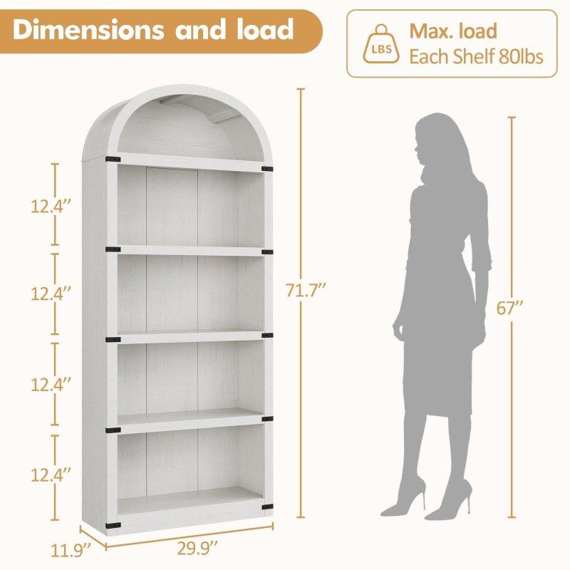 Doğal Ahşap MDF Kemerli 5 Raflı Kitaplık - 182 cm - 317438