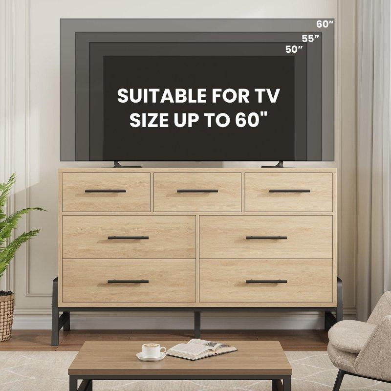 Doğal Ahşap Meşe MDF 7 Çekmeceli Şifonyer - 133x41x82 cm - 296382