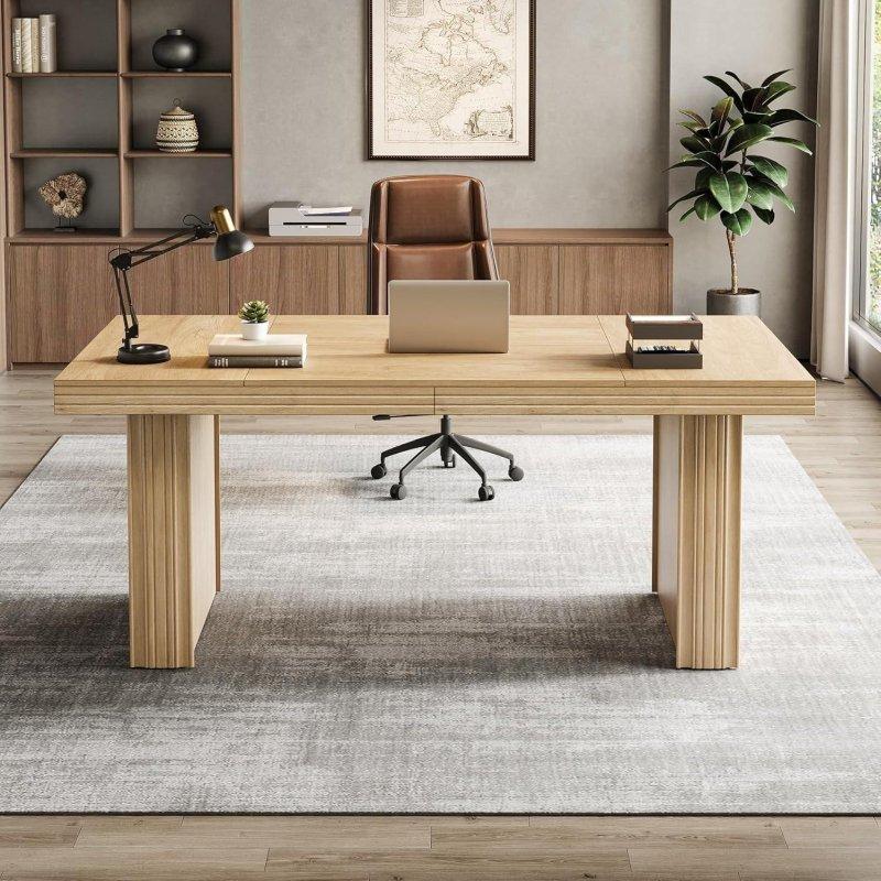 Doğal Ahşap Metal Çerçeveli Geniş Dikdörtgen Ofis Masası - 161x81 cm - 327862