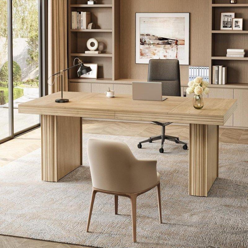 Doğal Ahşap Metal Çerçeveli Geniş Dikdörtgen Ofis Masası - 161x81 cm - 327862