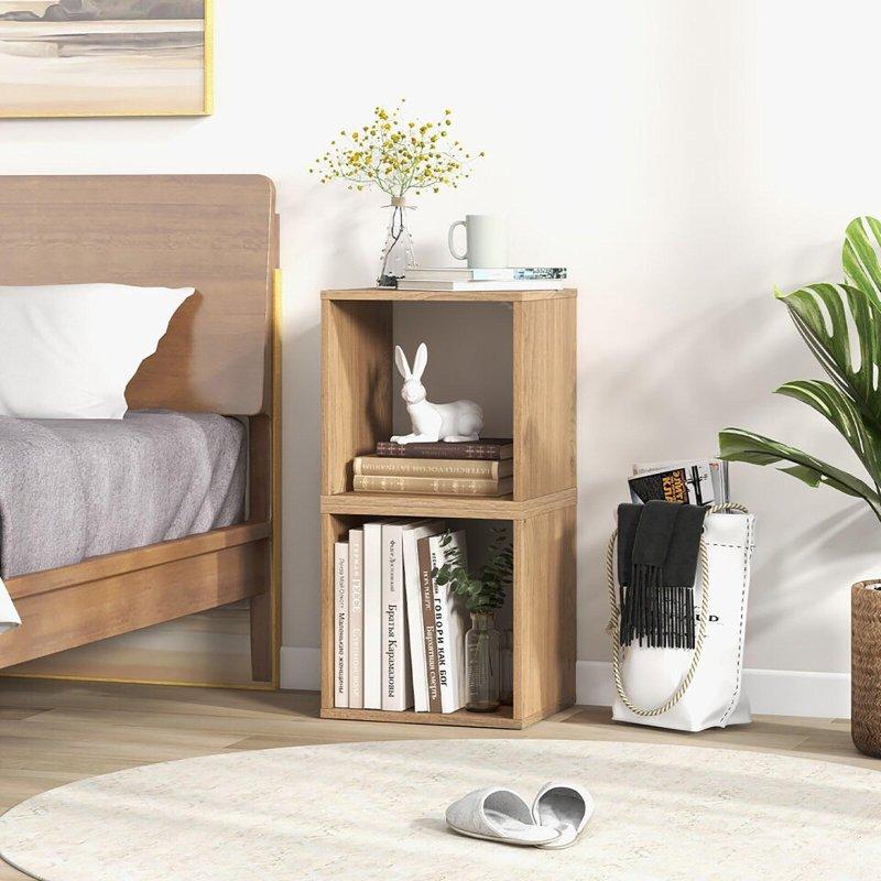 Doğal Ahşap Modüler İstiflenebilir 4lü Küp Kitaplık - 34x39x39 cm - 313053