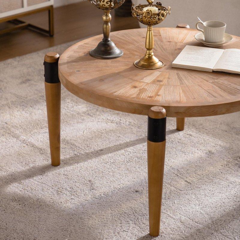 Doğal Ahşap Pürüzsüz Kavisli Tasarım Yuvarlak Orta Sehpa - 92x46 cm - 242364