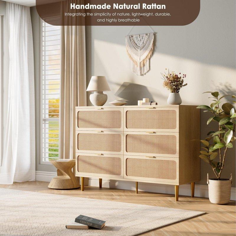 Doğal Ahşap Rattan 6 Çekmeceli Yatay Şifonyer - 298328