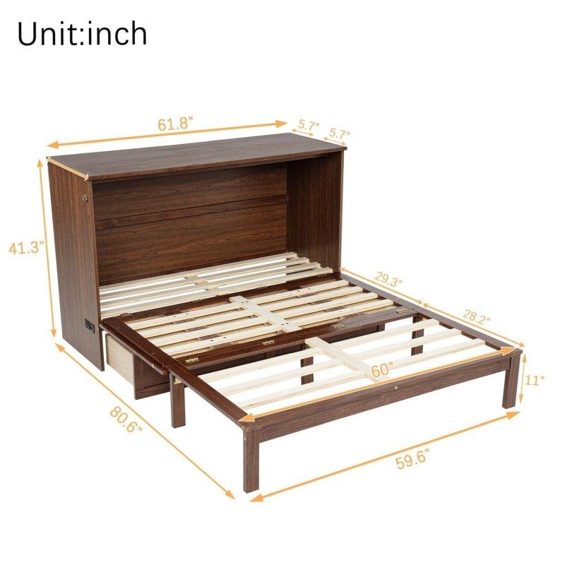 Doğal Ahşap Rattan Çekmeceli ve Şarj İstasyonlu Duvar Yatağı - 157 cm - 266446