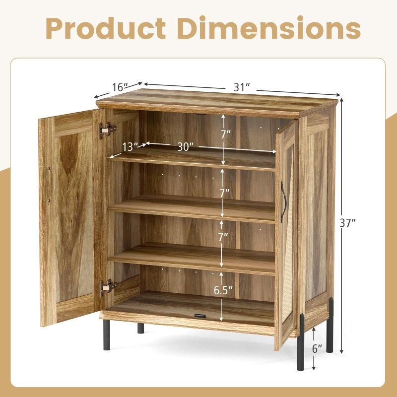 Doğal Ahşap Rattan Kapaklı Metal Ayaklı Çıkarılabilir Raflı MDF Şifonyer - 79x41x94 cm - 298178