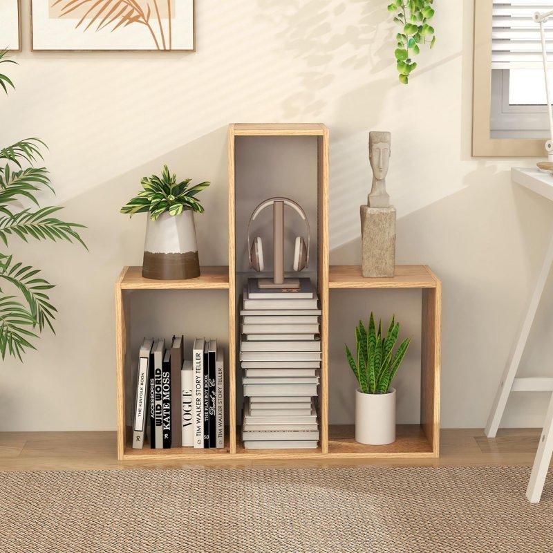 Doğal Ahşap Rengi Endüstriyel Ahşap Geometrik 3 Raflı Kitaplık - 84x30x84 cm - 315808