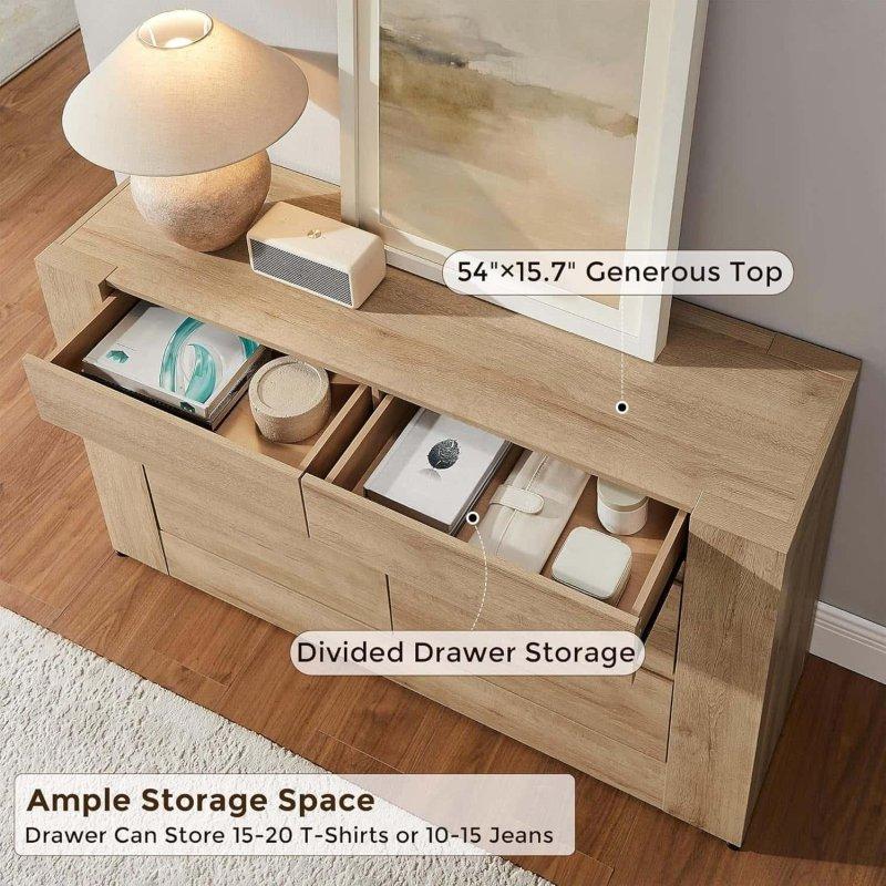 Doğal Ahşap Rengi MDF 6 Çekmeceli Kulpsuz Şifonyer - 139 cm - 300607