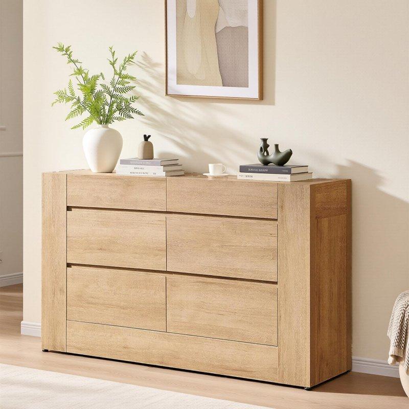Doğal Ahşap Rengi MDF 6 Çekmeceli Kulpsuz Şifonyer - 139 cm - 300607