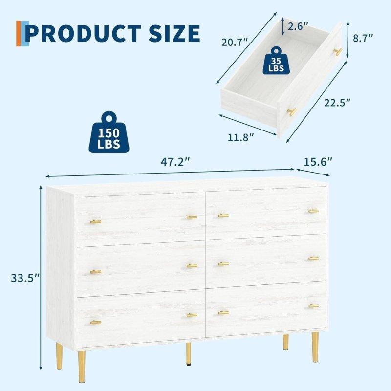 Doğal Ahşap Rengi MDF 6 Çekmeceli Metal Kulplu Şifonyer - 120 cm - 306826