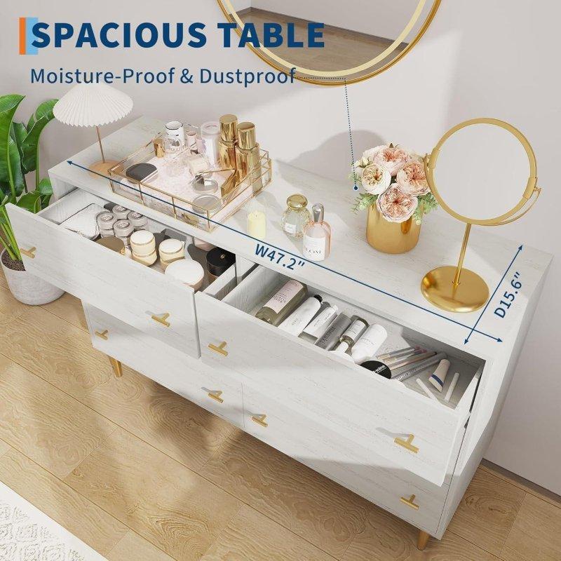 Doğal Ahşap Rengi MDF 6 Çekmeceli Metal Kulplu Şifonyer - 120 cm - 306826