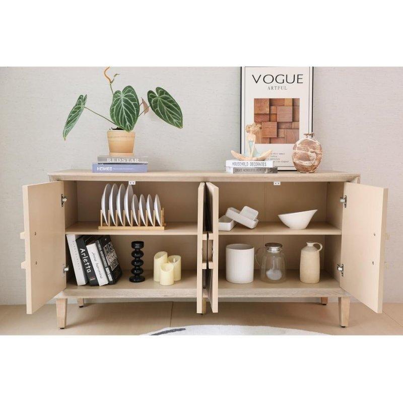Doğal Ahşap Rengi MDF Güneş Işını Desenli Kapaklı Kitaplık - 152x41x82 cm - 314469