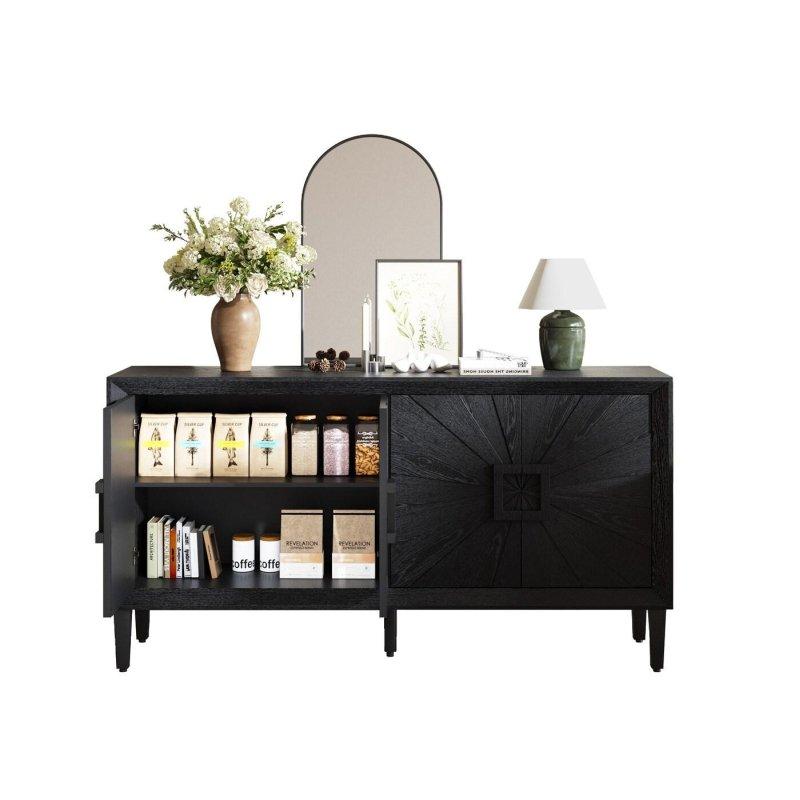 Doğal Ahşap Rengi MDF Güneş Işını Desenli Kapaklı Kitaplık - 152x41x82 cm - 314469