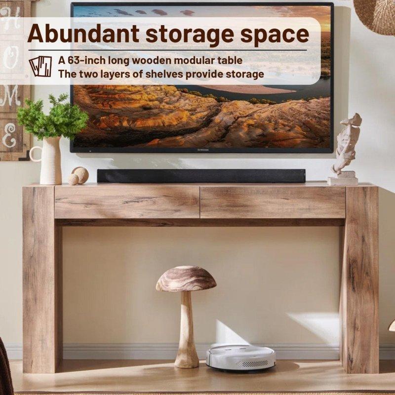 Doğal Ahşap Rengi MDF Kulpsuz Çekmeceli Modern Dresuar - 162 cm - 333017