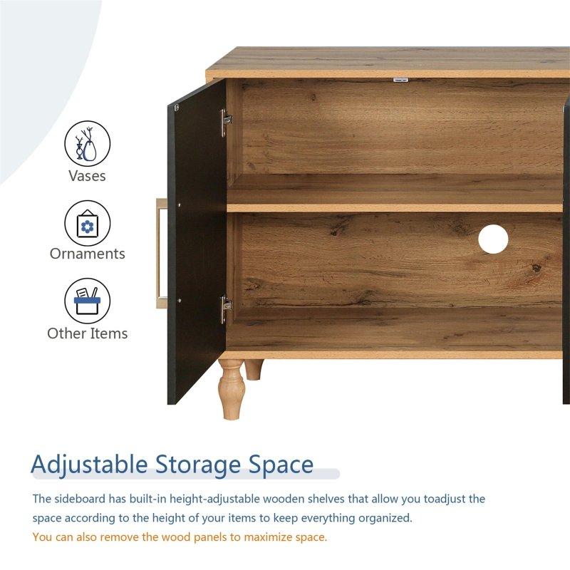 Doğal Ahşap Rengi MDF Oymalı Kapaklı Metal Kulplu Bohem Konsol - 160x41x82 cm - 325095