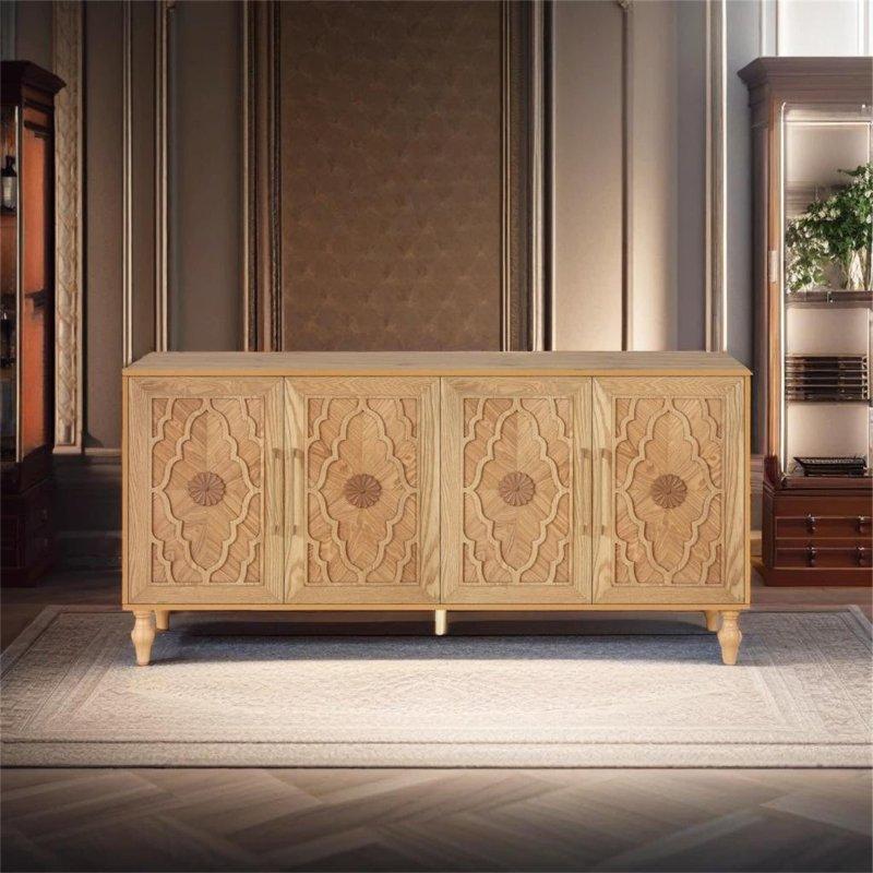 Doğal Ahşap Rengi MDF Oymalı Kapaklı Metal Kulplu Bohem Konsol - 160x41x82 cm - 325095 Doğal Ahşap Rengi MDF Oymalı Kapaklı Metal Kulplu Bohem Konsol - 160x41x82 cm - 325095