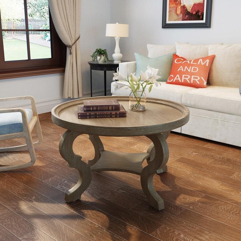 Doğal Ahşap Rengi MDF Raflı Yuvarlak Orta Sehpa - 84 cm - 245741
