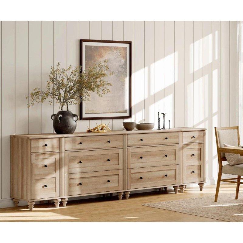 Doğal Ahşap Rengi MDF ve Ahşap 8 Çekmeceli USB Şarj İstasyonlu Modüler Şifonyer - 257x40x79 cm - 300491