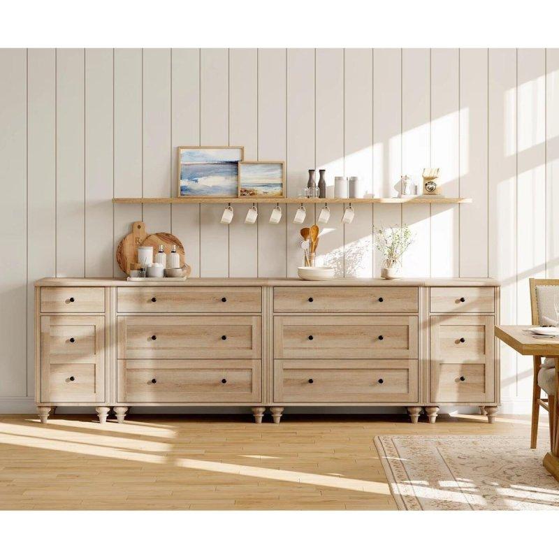 Doğal Ahşap Rengi MDF ve Ahşap 8 Çekmeceli USB Şarj İstasyonlu Modüler Şifonyer - 257x40x79 cm - 300491