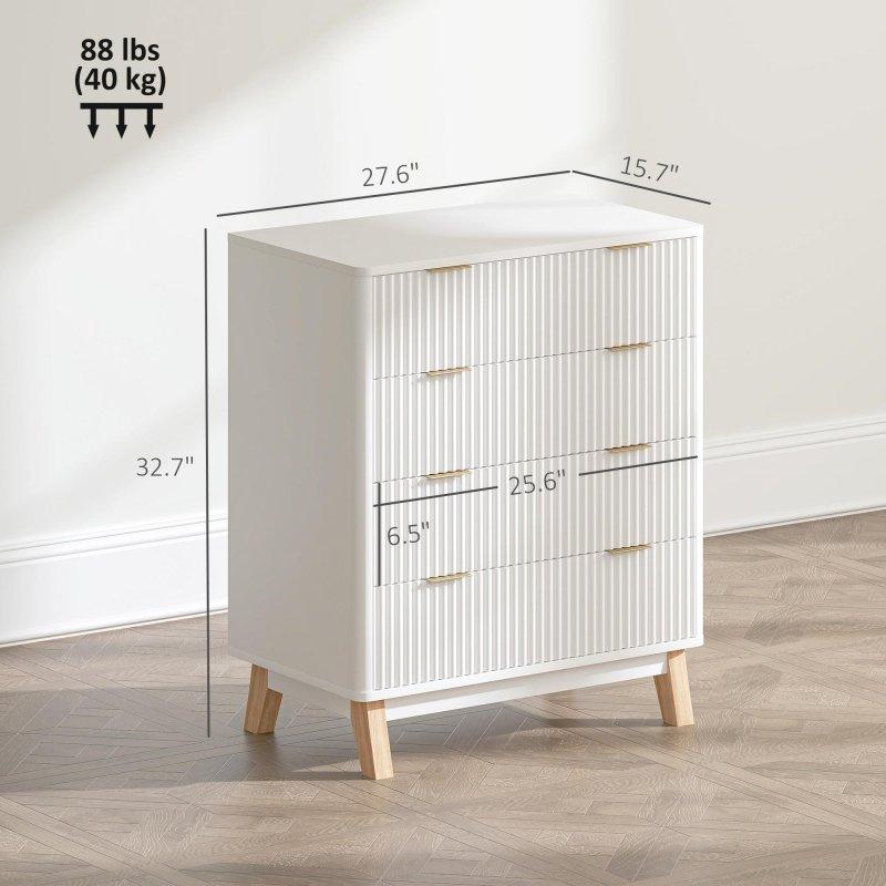 Doğal Ahşap Rengi MDF Yivli 4 Çekmeceli Gold Kulplu Şifonyer - 71 cm - 302694