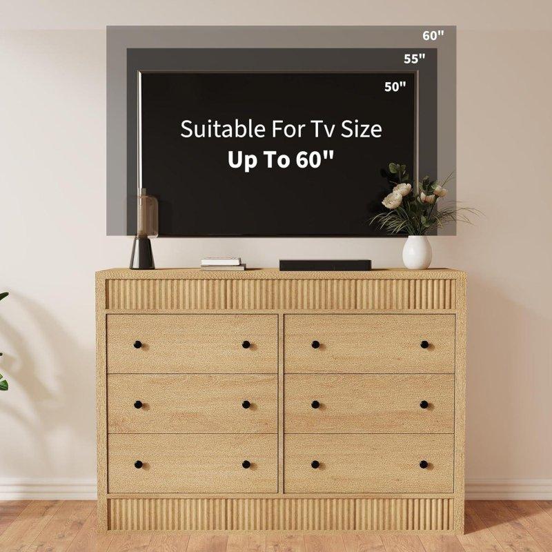 Doğal Ahşap Rengi MDF Yivli 6 Çekmeceli Şifonyer - 120 cm - 310312