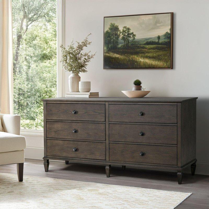 Doğal Ahşap Rengi Meşe ve MDF 6 Çekmeceli Tornalı Ayaklı Şifonyer - 178 cm - 299837
