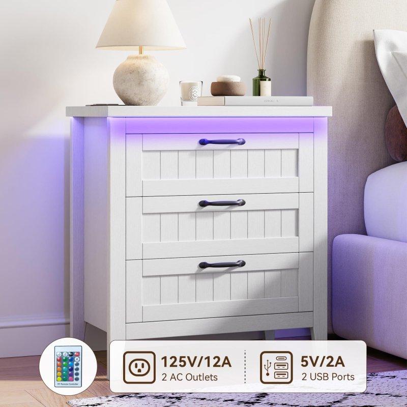 Doğal Ahşap Şarj İstasyonlu LED Aydınlatmalı Yivli Şifonyer - 296979