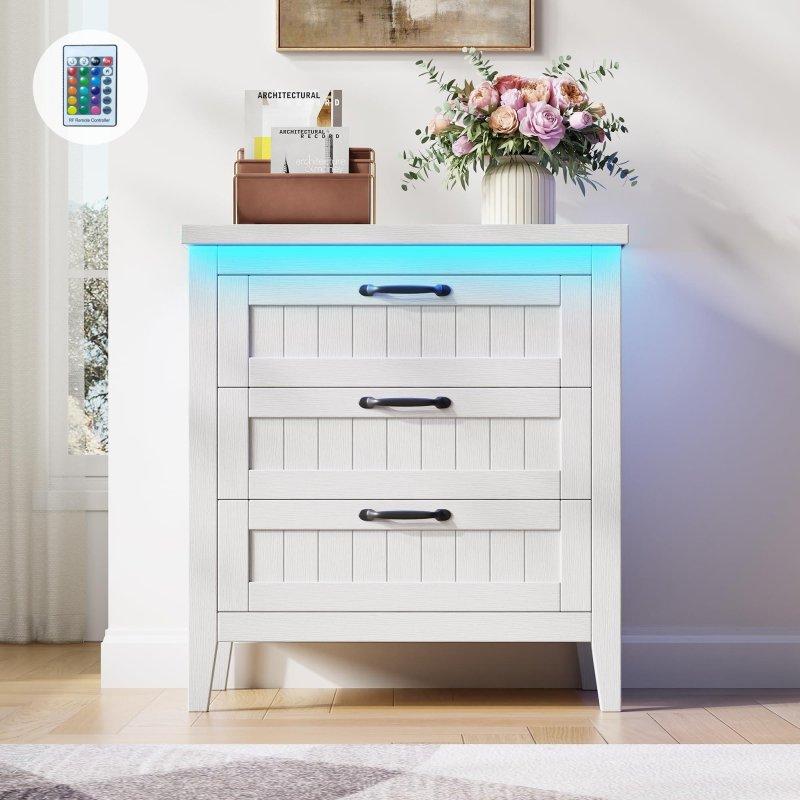 Doğal Ahşap Şarj İstasyonlu LED Aydınlatmalı Yivli Şifonyer - 296979