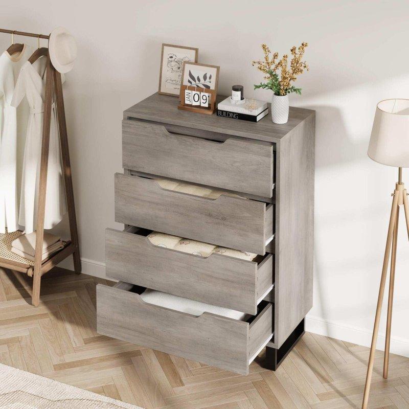 Doğal Ahşap Tonlu MDF 4 Çekmeceli Yüksek Ayaklı Şifonyer - 77x41x106 cm - 304496