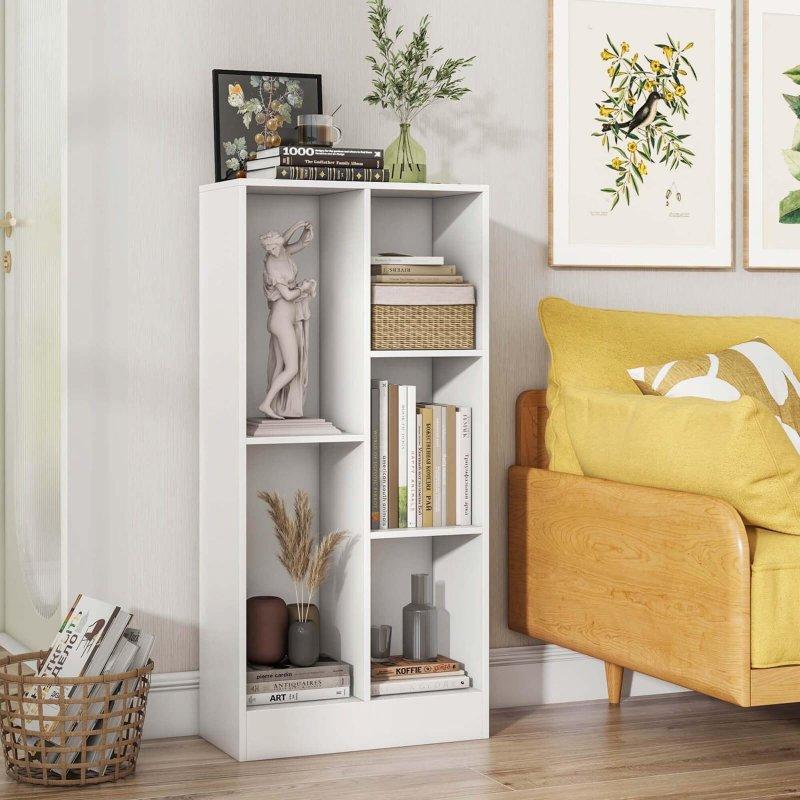 Doğal Ahşap ve Beyaz 5 Bölmeli MDF Çocuk Kitaplığı ve Oyuncak Düzenleyici - 105 cm - 314690
