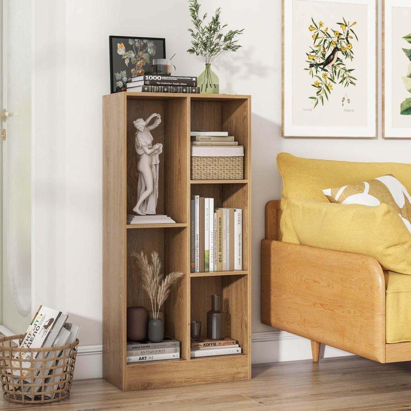 Doğal Ahşap ve Beyaz 5 Bölmeli MDF Çocuk Kitaplığı ve Oyuncak Düzenleyici - 105 cm - 314690