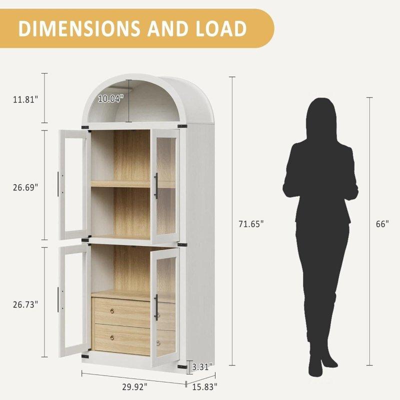 Doğal Ahşap ve Beyaz Kemerli Cam Kapaklı Kitaplık - 182 cm - 239246