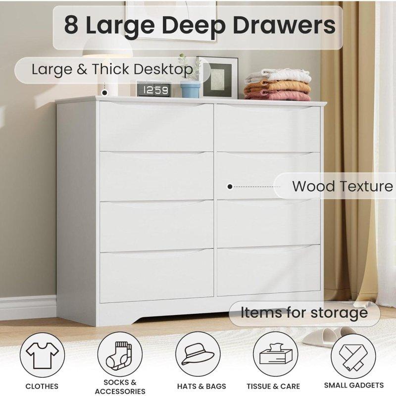 Doğal Ahşap ve Beyaz MDF 8 Çekmeceli Modern Şifonyer - 298102