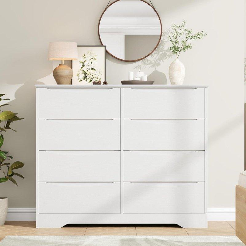 Doğal Ahşap ve Beyaz MDF 8 Çekmeceli Modern Şifonyer - 298102