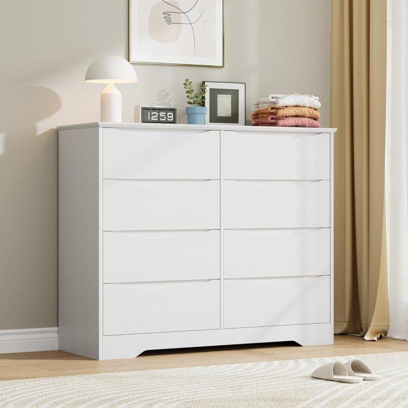 Doğal Ahşap ve Beyaz MDF 8 Çekmeceli Modern Şifonyer - 298102