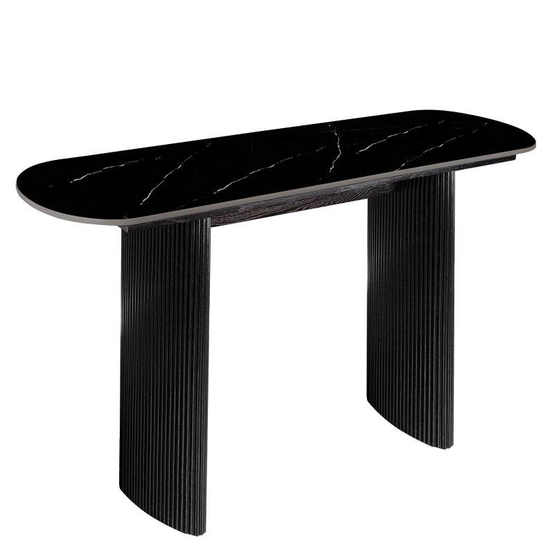 Doğal Ahşap ve Mermer Tabla Yivli Kaideli Oval Dresuar - 120 cm - 332753