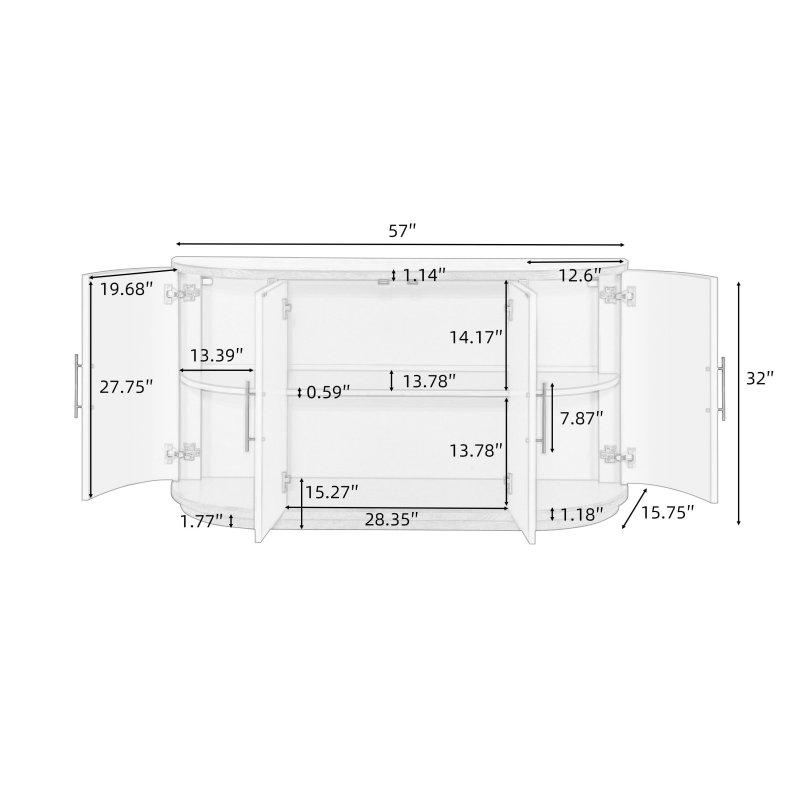 Doğal Ahşap ve Siyah Metal Dört Kapaklı Kavisli Bohem Konsol - 145 cm - 324695