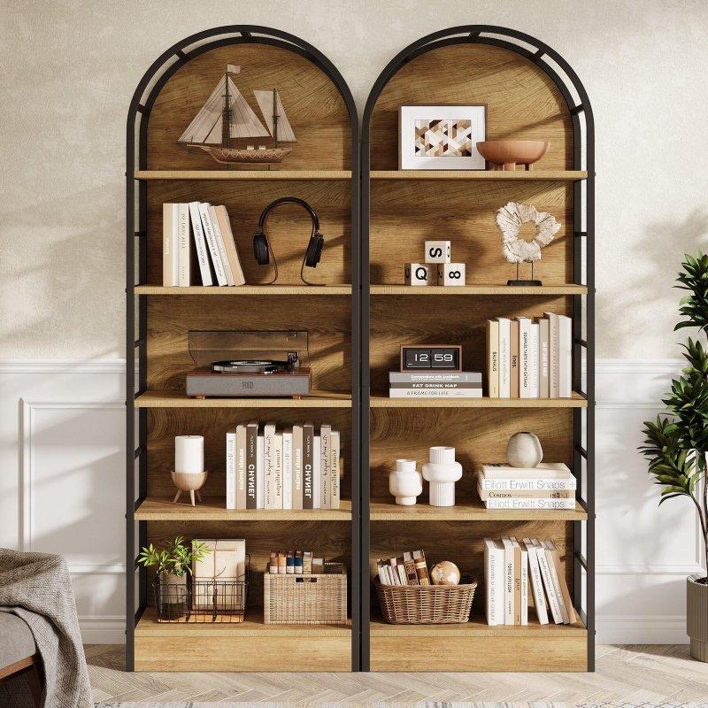 Doğal Ahşap ve Siyah Metal Kemerli 5 Raflı Endüstriyel Kitaplık - 60x30x181 cm - 312664