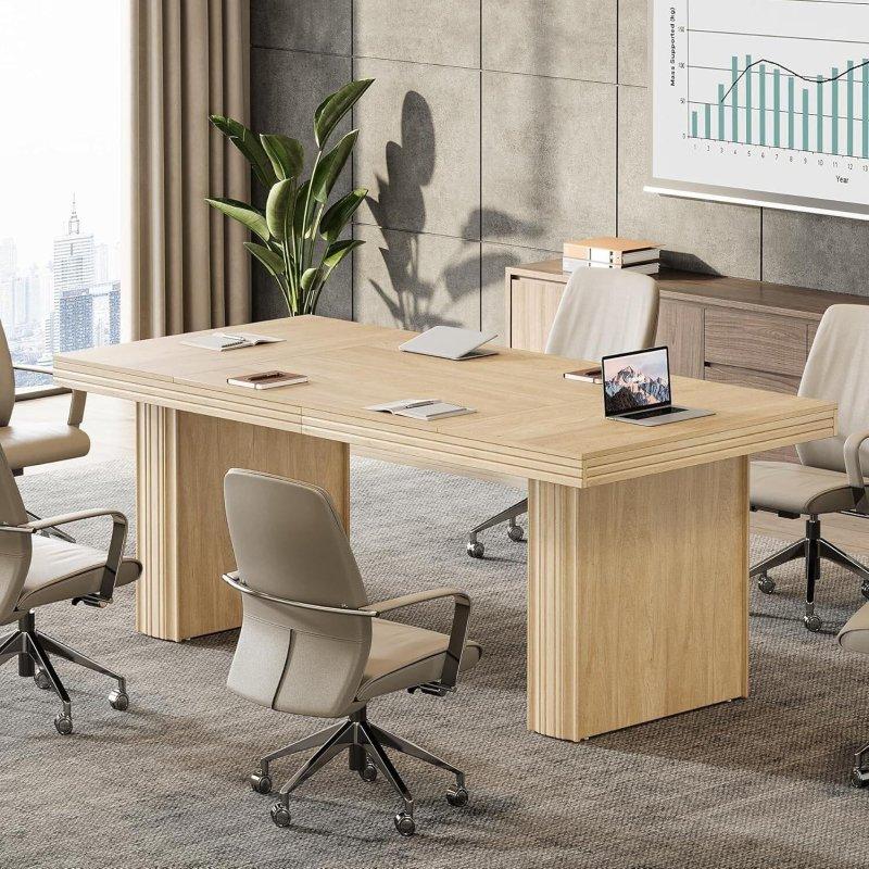 Doğal Ahşap Yivli Ayaklı Metal Destekli Ofis Masası - 161 cm - 326851