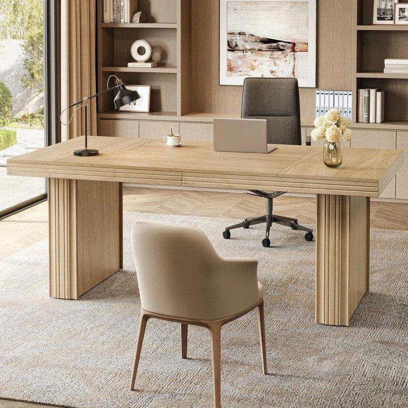 Doğal Ahşap Yivli Ayaklı Metal Destekli Ofis Masası - 161 cm - 326851 Doğal Ahşap Yivli Ayaklı Metal Destekli Ofis Masası - 161 cm - 326851