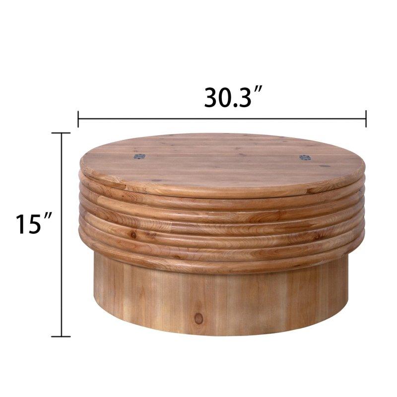 Doğal Ahşap Yivli Detaylı Saklama Alanlı Kaldırılabilir Üst Tablalı Akıllı Sehpa - 77 cm - 254585