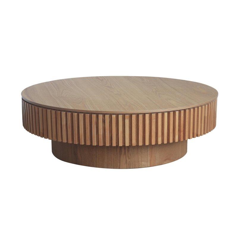 Doğal Ahşap Yivli Saklama Alanlı Yuvarlak Orta Sehpa - 100 cm - 241675