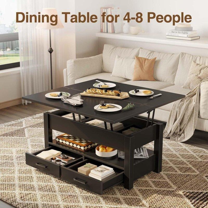 Doğal Ahşap Yükseltilebilir Tablalı ve Çekmeceli Akıllı Sehpa - 101x50 cm - 253639