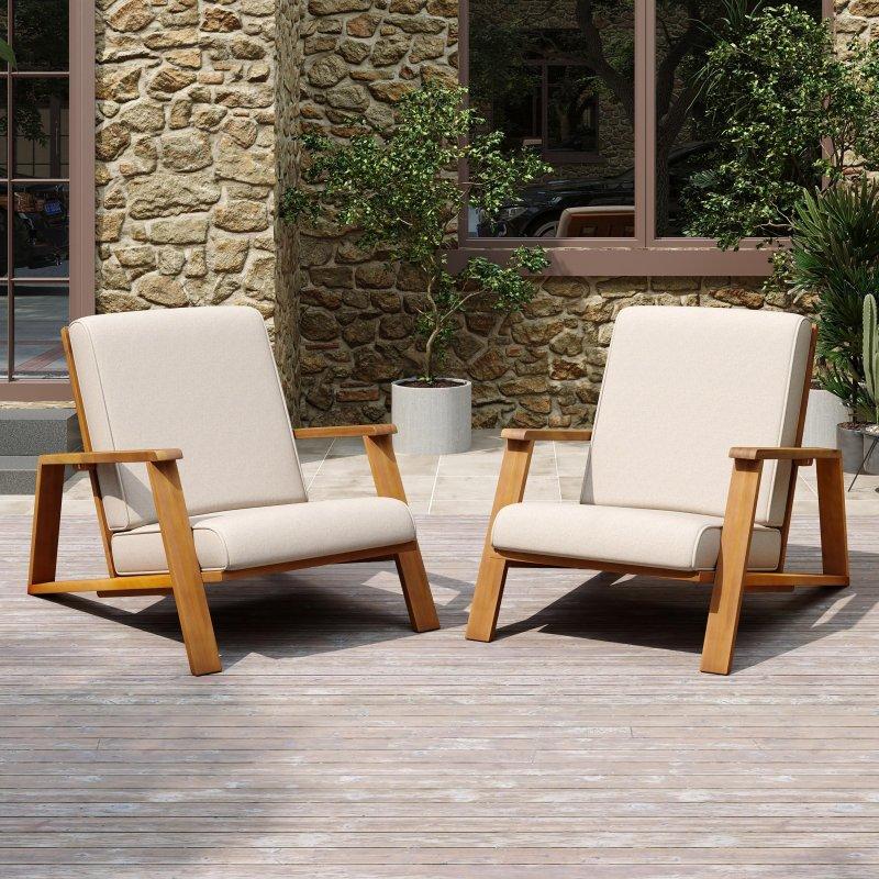 Doğal Akasya Ağacı Minderli Adirondack Bahçe Takımı - 273437