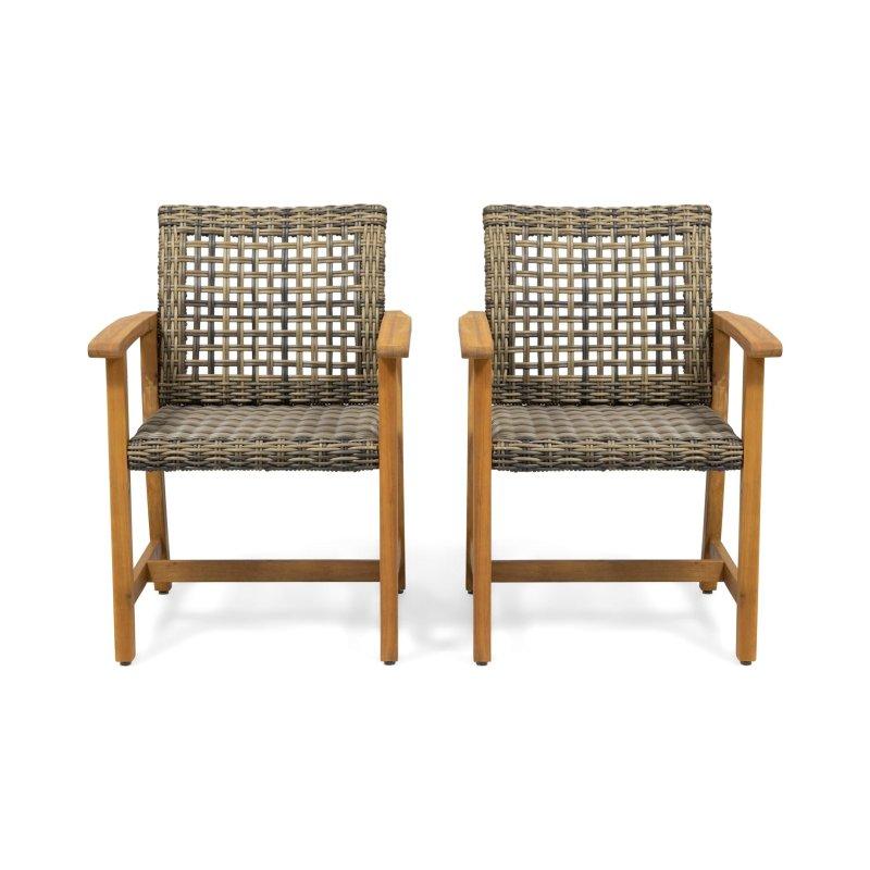 Doğal Akasya Ağacı ve Hasır Örgülü 2li Set Rattan Sandalye - 251551