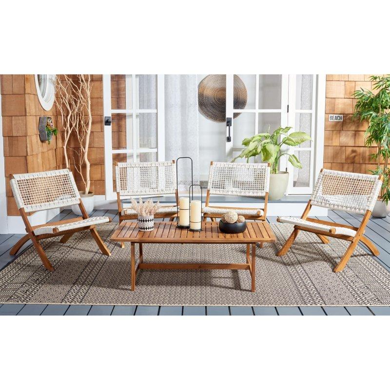 Doğal Akasya Ağacı ve Rattan Detaylı 5 Parça Bahçe Takımı - 275601