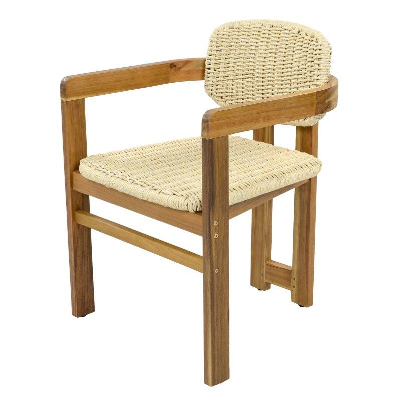 Doğal Akasya Ahşap Kolçaklı 2li Rattan Sandalye Seti - 251654
