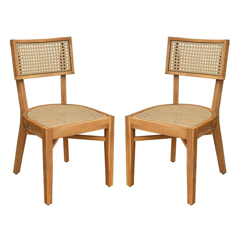 Doğal Akasya Ahşap Suya Dayanıklı 2li Set Rattan Sandalye - 51x55x94 cm - 251716