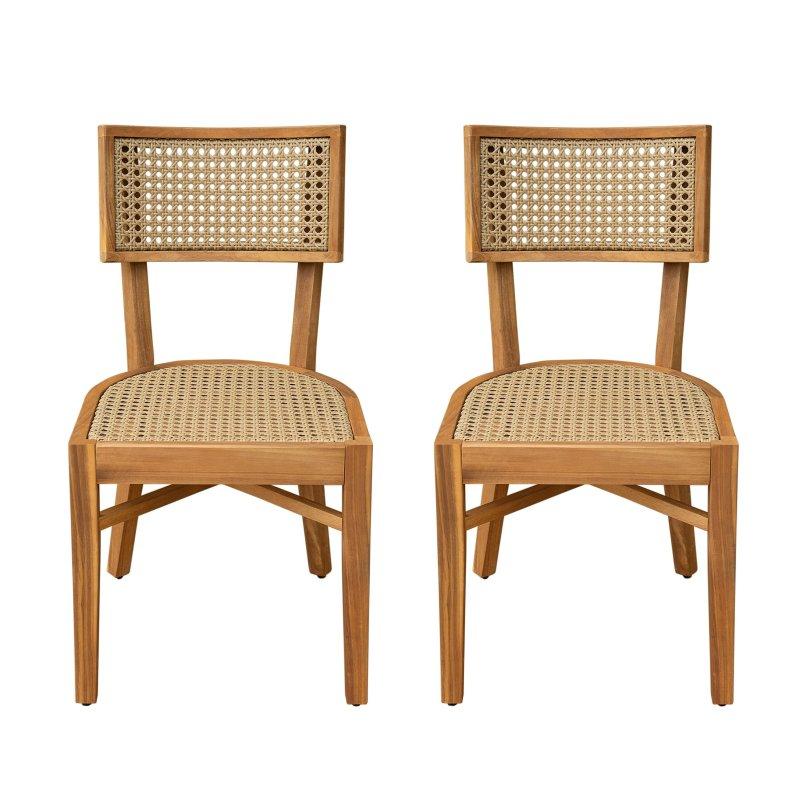 Doğal Akasya Ahşap Suya Dayanıklı 2li Set Rattan Sandalye - 51x55x94 cm - 251716