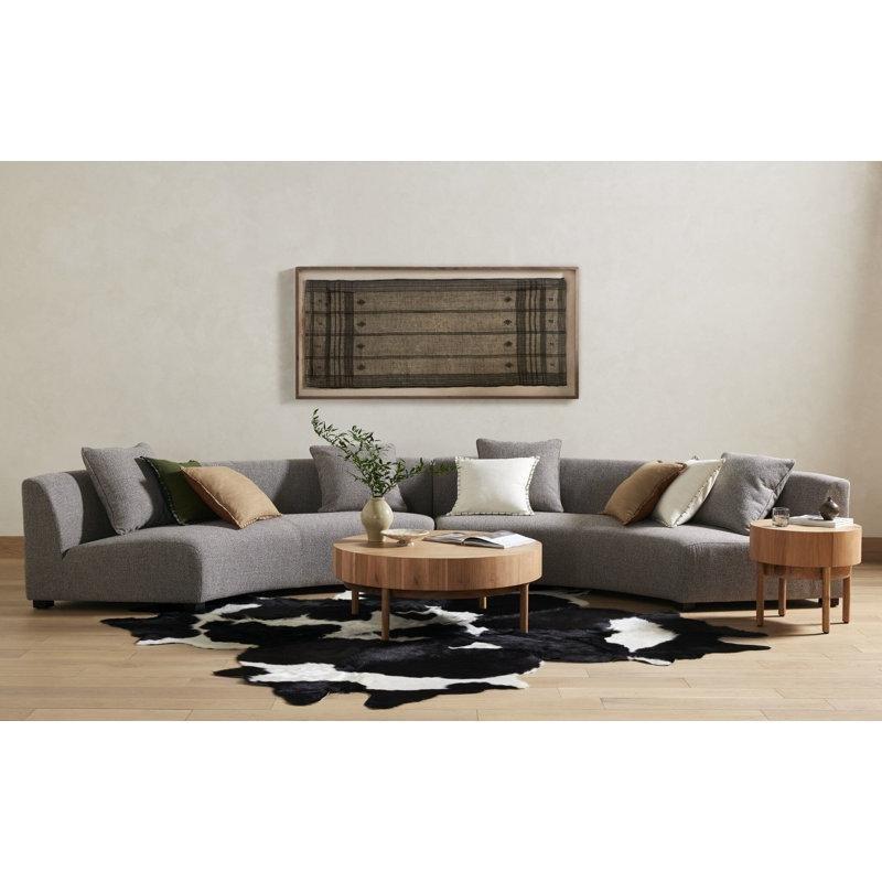 Doğal Akasya Masif Ahşap İstiridye Kesim Desenli Yuvarlak Orta Sehpa - 107 cm - 244127